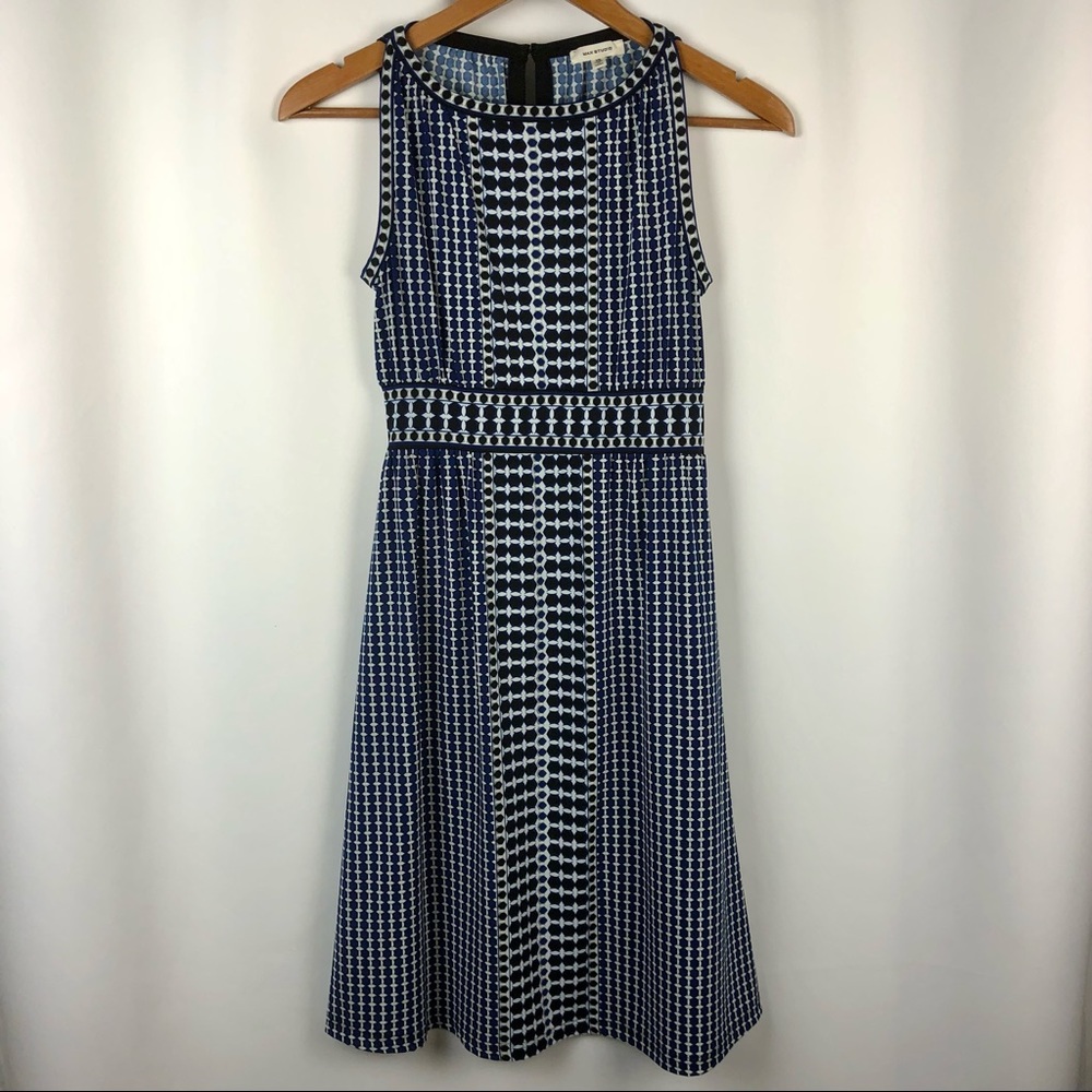 Max Studio Black & Blue Print High Neck Midi Dress - Size XS